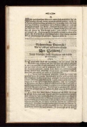 4. Nohtwendiger Unterricht/ Wie der gifftigen anklebenden Seuche Der Pestilentz/ Nächst Göttliche Hülffe vorzubauen und dieselbe zu curiren sey/ 1680