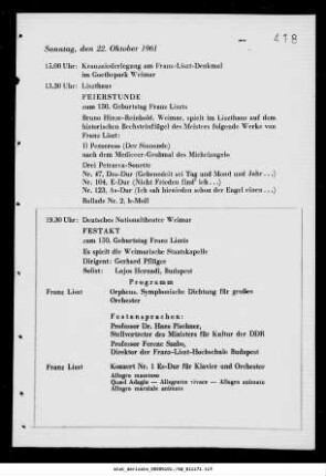 Festakt zum 150. Geburtstag Franz Liszts