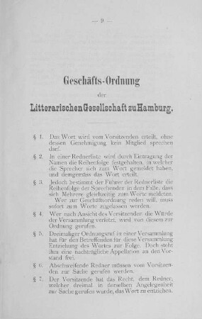 Geschäfts-Ordnung der Litterarischen Gesellschaft zu Hamburg.