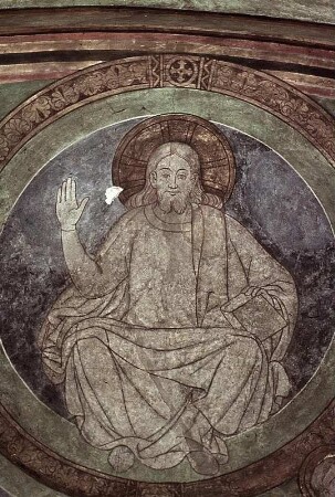 Christus in der Mandorla, umgeben von Aposteln, den Evangelisten und dem heiligen Clemens