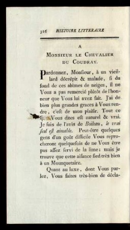A Monsieur le Chevalier du Coudray.