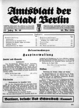 1936,19: Nr. 19, 10. Mai 1936