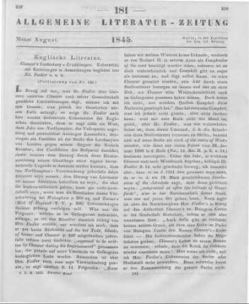 Chaucer, G.: Chaucers Canterbury-Erzählungen. Übers. mit Einleitungen u. Anmerkungen begleitet v. E. Fiedler. Dessau: Fritsche 1844 (Fortsetzung von Nr. 180)