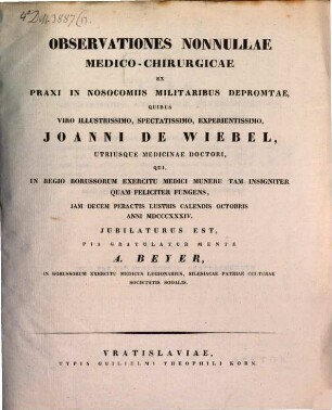 Observationes nonnullae medico-chirurgicae ex praxi in nosocomiis militaribus depromptae