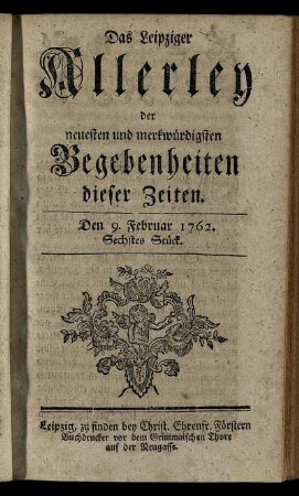 Den 9. Februar 1762. Sechstes Stück.