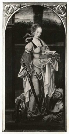 Massys, Quentin : Die Heilige Katharina (Katharina von Alexandrien). Weidenholz, 92 x 45 cm, oben halbrund geschlossen, um 1530