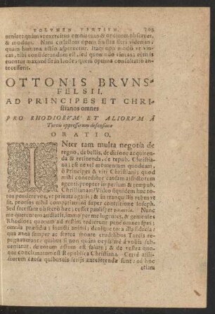 Ottonis Brunsfelsii Ad principes Et Christianos omnes Oratio.