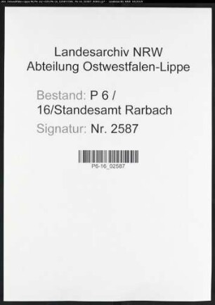 Sterberegister Standesamt Rarbach