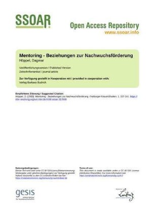 Mentoring - Beziehungen zur Nachwuchsförderung