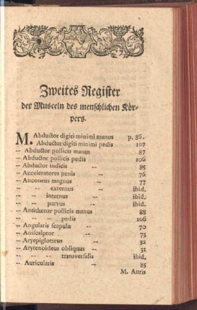 Zweites Register der Musceln des menschlichen Körpers