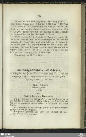 Fütterungs-Versuche mit Schafen, nach Angaben des Herrn Medicinalrates Prof. Dr. Haubner ausgeführt auf der Versuchs-Station in der Königlichen Thierarzneischule zu Dresden