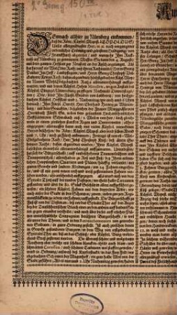 Kurtze Relation und Entwurff, der Röm: Käyserl. Mayest: Leopoldi, Zu Nürnberg gehaltenen Einzugs, geschehen den 6. (16.) Augusti. Im Jahr Christi 1658