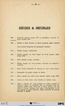 Sièges & Meubles (Nr. 109-148)