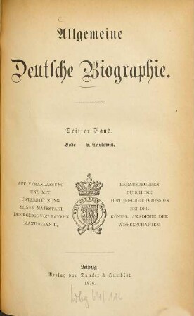 Allgemeine Deutsche Biographie, 3. Bode - v. Carlowitz