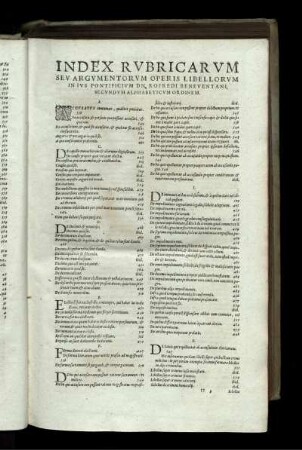 Index Rubricarum Seu Argumentorum Operis Libellorum In Ius Pontificium Dn. Rofredi Beneventani, Secundum Alphabeticum Ordinem