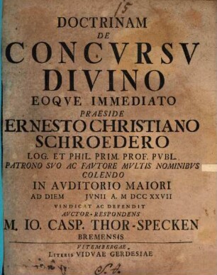 Doctrinam De Concvrsv Divino Eoqve Immediato