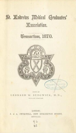 St. Andrews Medical Graduate's Association : transactions, 1870