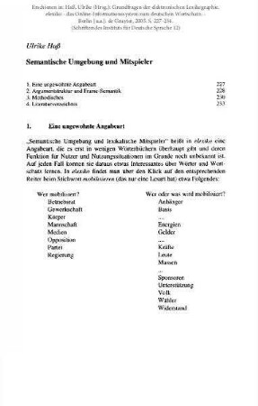 Semantische Umgebung und Mitspieler