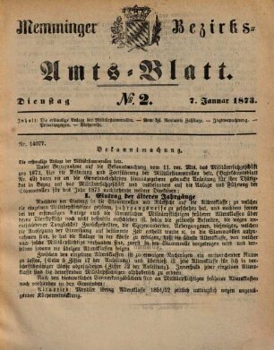 Memminger Bezirksamtsblatt. 1873