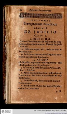 Epitomes Praeceptorum Dialecticae Liber II. De Judicio