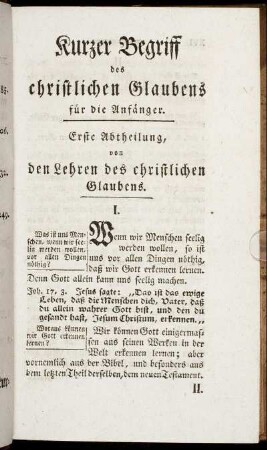 Kurzer Begriff des christlichen Glaubens für die Anfänger.