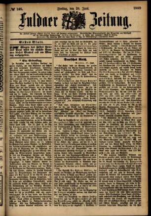 Erste Ausgabe vom Freitag, den 28. Juni 1889.