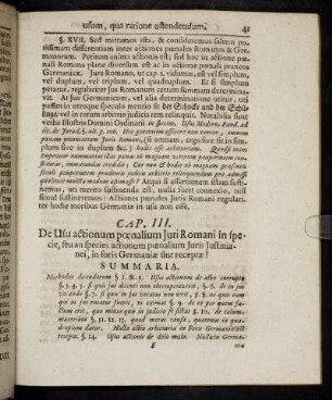 Cap. III. De Usu actionum pœnalium Iuri Romani in specie, seu an species actionum pœnalium Iuris Justinianei, in foris Germaniæ sint receptæ?