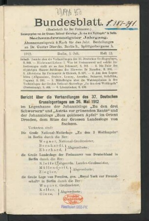 26. Jahrgang, Heft 13 (1. Juli 1912): Bundesblatt