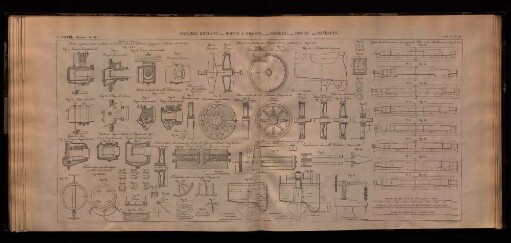 Pl. XII. - Boites á graisse. - Essieus.- Rouses. - Bandages.