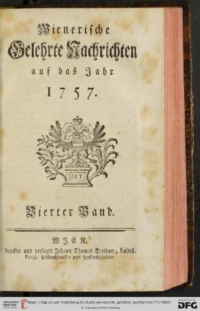 4: Wienerische Gelehrte Nachrichten auf das Jahr ...