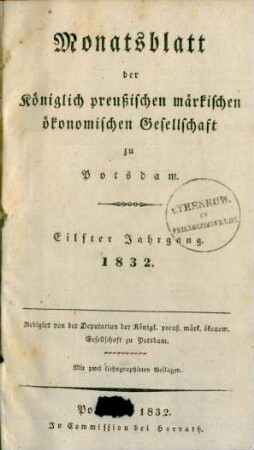 11.1832: Monatsblatt der Königlich preußischen märkischen ökonomischen Gesellschaft zu Potsdam
