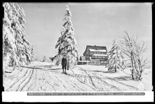 Zinnwald-Georgenfeld im Erzgebirge, Lugsteinbaude im Winter