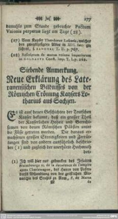 Siebende Anmerkung. Neue Erklärung des Lateranensischen Bildnisses von der Römischen Crönung Kaysers Lotharius aus Sachsen
