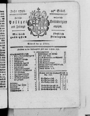 44tes Stück, Ausgabe vom 31. Oktober 1798