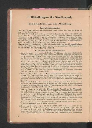 Immatrikulation, An- und Abmeldung