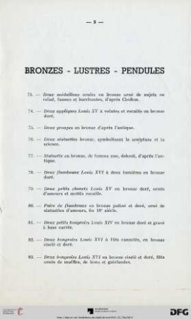 Bronzes - Lustres - Pendules (Nr. 73-89bis)