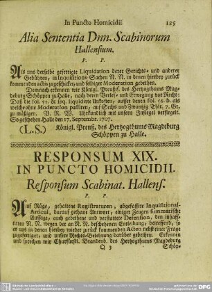 Responsum XIX. In Puncto Homicidii