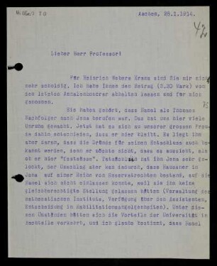 Nr. 42: Brief von Otto Blumenthal an David Hilbert, Aachen, 28.1.1914