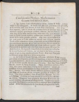 Consideratio Physico-Mathematica Cometae Anni MDCCXLIV