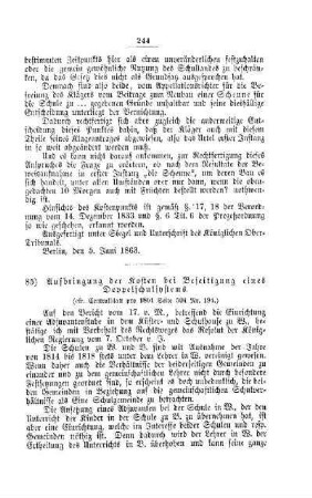 Aufbringung der Kosten bei Beseitigung eines Doppelschulsystems : [V. Elementarschulwesen]