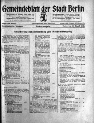 Sonderausgabe, 30. August 1923