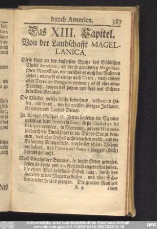 Das XIII. Capitel. Von der Landschafft Magellanica.
