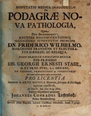 Disputatio medica inauguralis de podagrae nova pathologia