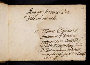 Platter, Thomas. Basel, 4.6.1618.