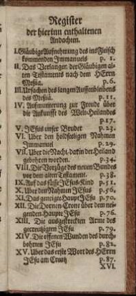 Register der hierinn enthaltenen Andachten.