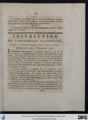 Instruction De L'Assemblee Nationale, sur la Contribution foncière.