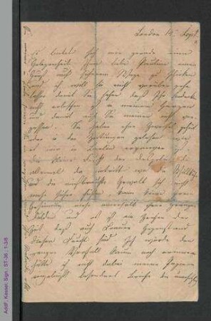 Brief von Malwida von Meysenbug an Pauline Hassenstein, hs.