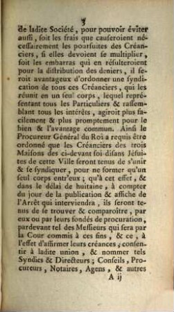 Arrest Du Parlement De Bordeaux : Qui ordonne que les Créanciers des cidevant Jésuites des trois Maisons de Bordeaux, s' uniront dans la personne d' un Syndic