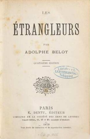 Les étrangleurs : Par Adolphe Belot