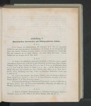 Abtheilung I. Handschriften literarischen und bibliographischen Inhalts.